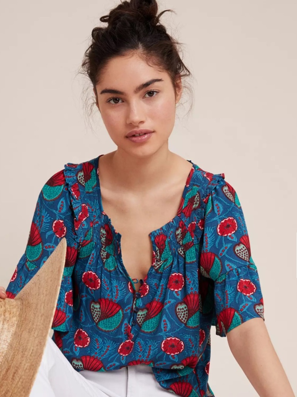 Anthropologie Maeve Letitia Floral Ruffle Top